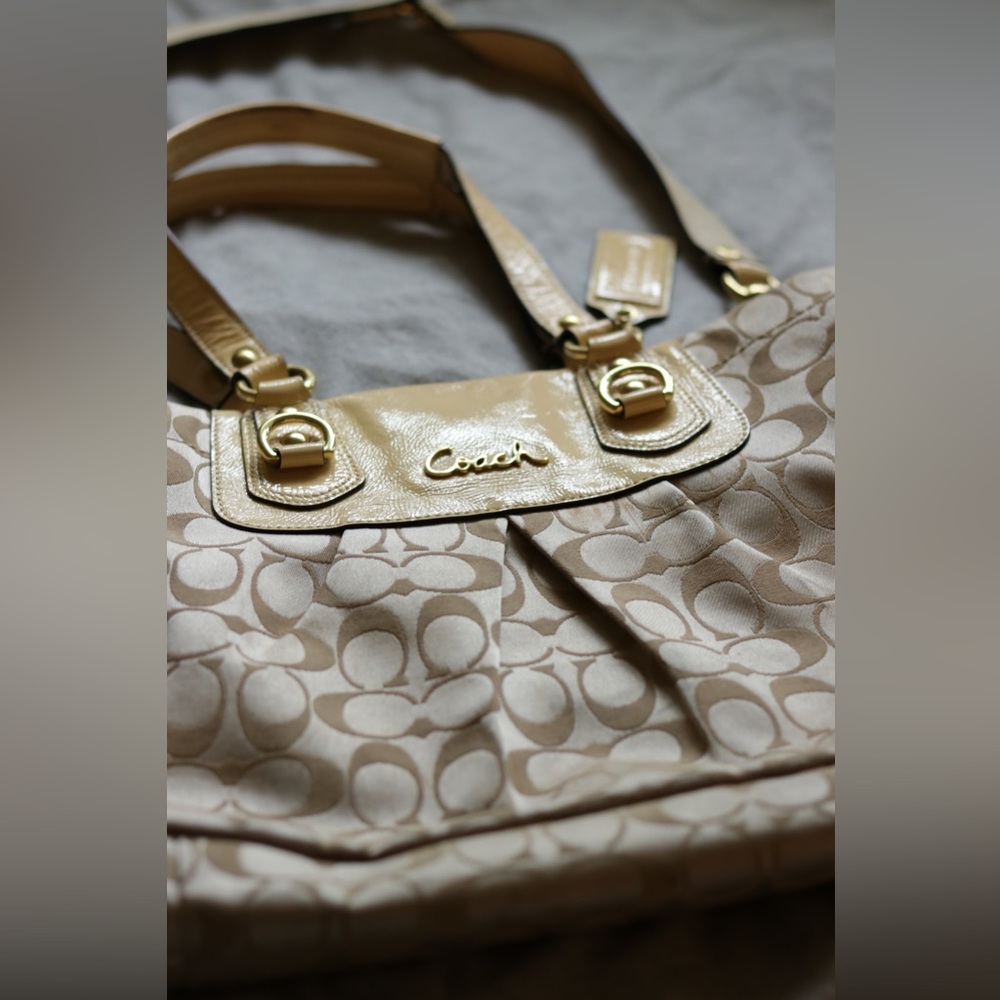 Medium Cream and Pink Coach Purse